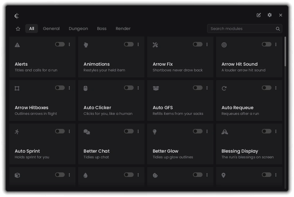 Cryptic's module menu